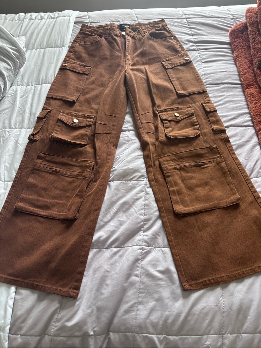 Fashion Nova Brown Wide Leg Cargo Pants with Multiple Pockets